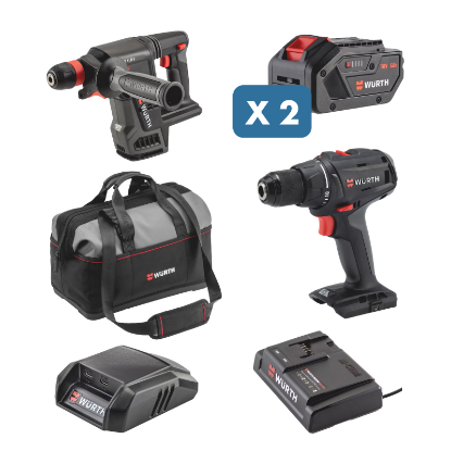 Slika Vrtalni vijačnik 18V ABS/ABH, SDS-plus udarni vrtalnik, USB-C adapter, 2 bateriji, polnilec in torba