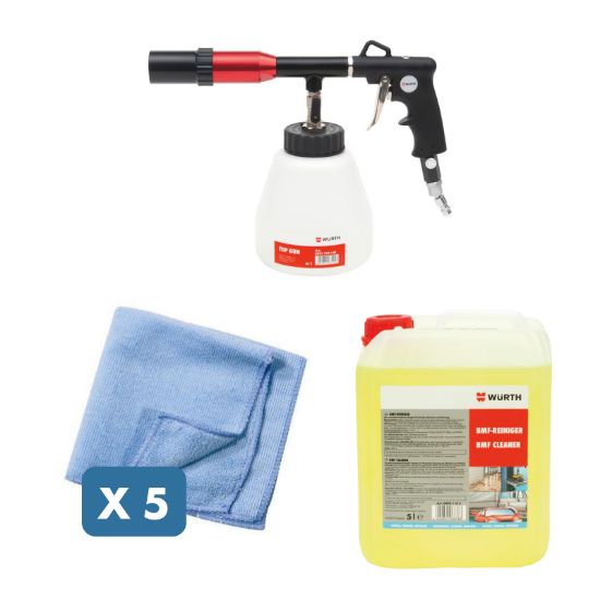 Slika Pnevmatska pištola za čiščenje TopGun, čistilo BMF (5 L) in mikrokativna krpa