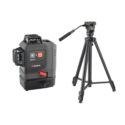 Slika Križni linijski laser z žarkom zelene barve, 3 x 360°,  polnilno baterijo in stojalom nastavljivim od 668 do 1.580mm