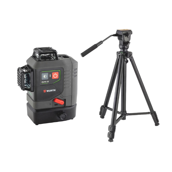 Slika Križni linijski laser z žarkom zelene barve, 3 x 360°,  polnilno baterijo in stojalom nastavljivim od 668 do 1.580mm