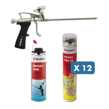 Slika 12 x montažna PU Pena (750 ml), čistilo za peno in Alu Economy pištola za nanos pene