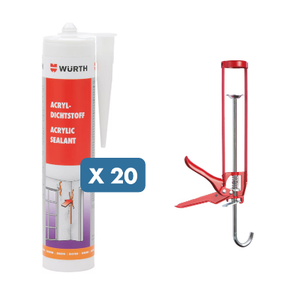 Slika 20 x 310 ml bela akrilna masa + ročna pištola za kartuše "Basic"