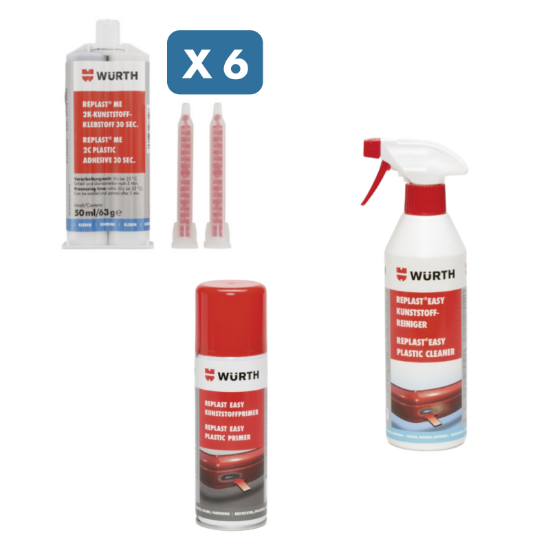 Slika 6 x 50 ml dvokomponentno lepilo za plastiko REPLAST (30 s), čistilo + primer