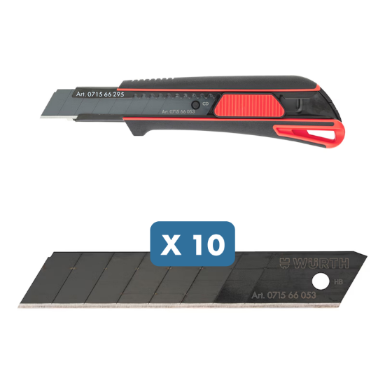 Slika Dvokomponentni nož z drsnikom (18 mm) + 10 rezil "Black"