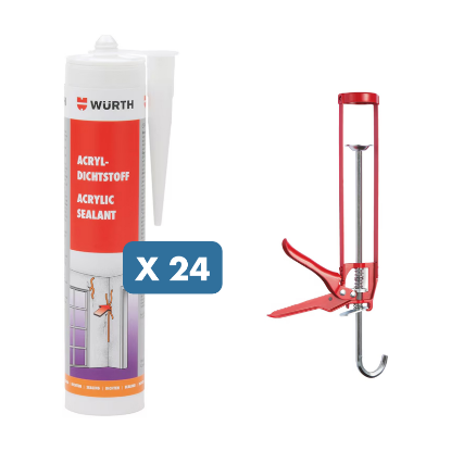 Slika 24 x 310 ml bela akrilna tesnilna masa + ročna pištola za kartuše "Basic"