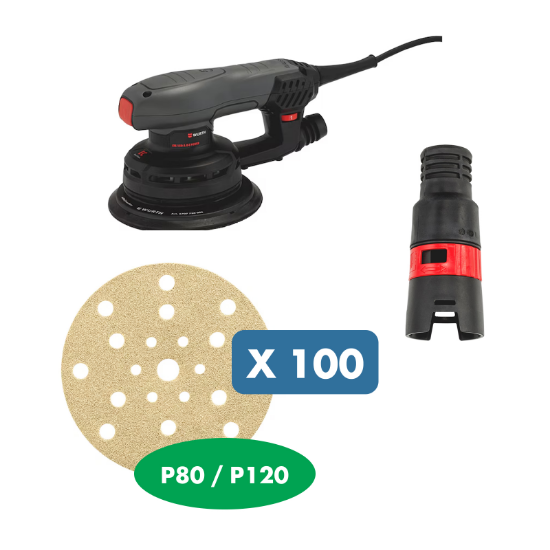 Slika Orbitalna električna brusilka 150/5 mm in 25 x brusni papir granulacije 80 + 120