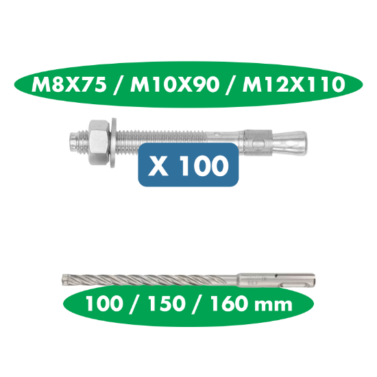 Slika 300 x sidrni vijak za beton in svedri za pripravo izvrtine QL SDS