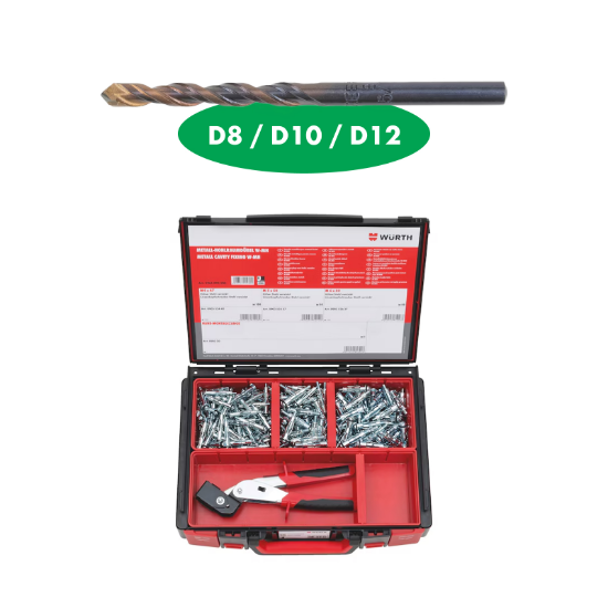 Slika 201- delni set vložkov (M4-M6) s kleščami in večnamenskimi svedri