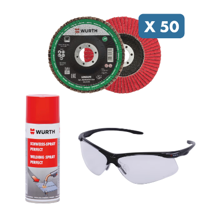 Slika 50 x Profi lamelna plošča za inox in železo (keramika) 115-120, prozorna očala in sprej za varjenje (400 ml)