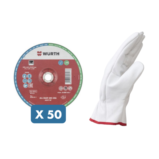 Slika 50 x Standard brusna plošča za železo in inox 230 x 6 mm + zaščitne usnjene rokavice, vel. 10