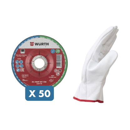 Slika 50 x Standard brusna plošča za železo in inox 125 x 6 mm + zaščitne usnjene rokavice, vel. 10