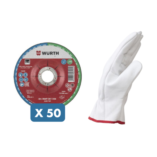 Slika 50 x Standard brusna plošča za železo in inox 125 x 6 mm + zaščitne usnjene rokavice, vel. 10