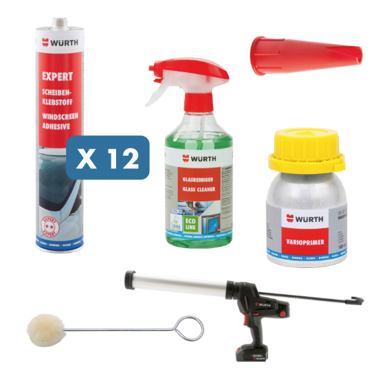 Slika Set za menjavo vetrobranskih stekel z 12 x lepilom za steklo, baterijsko pištolo in ostalimi pripomočki