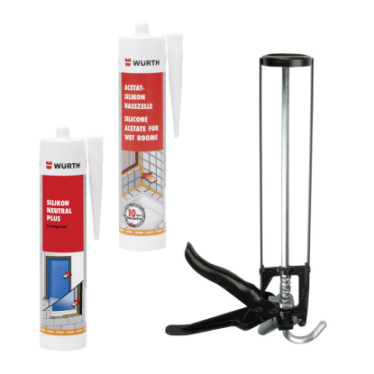 Slika 20 x silikon Neutral (različne barve) + ročna pištola za kartuše "Basic"