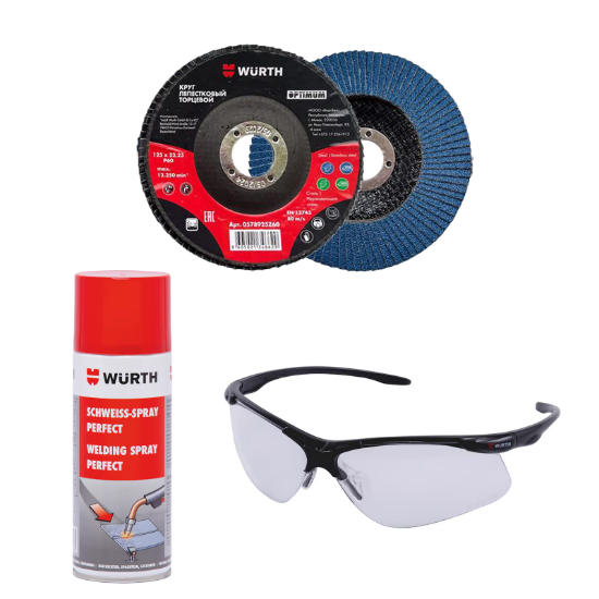 Slika 50 x Basic lamelna plošča za železo 115-40/60/80/120, prozorna očala in sprej za varjenje (400 ml)