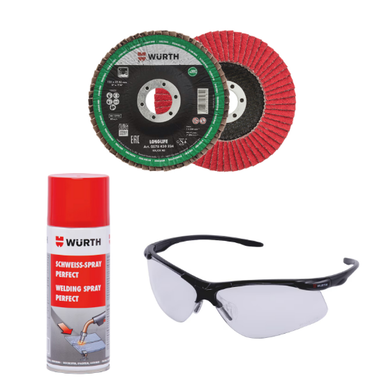 Slika 50 x Profi lamelna plošča za inox in železo (keramika) 115-40/60/80/120, prozorna očala in sprej za varjenje (400 ml)