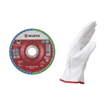 Slika 50 x Standard brusna plošča za železo in inox 125/230 x 6 mm + zaščitne usnjene rokavice, vel. 10