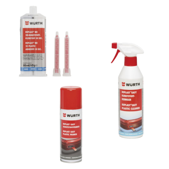 Slika 6 x 50 ml dvokomponentno lepilo za plastiko REPLAST (30/90/210 s), čistilo + primer