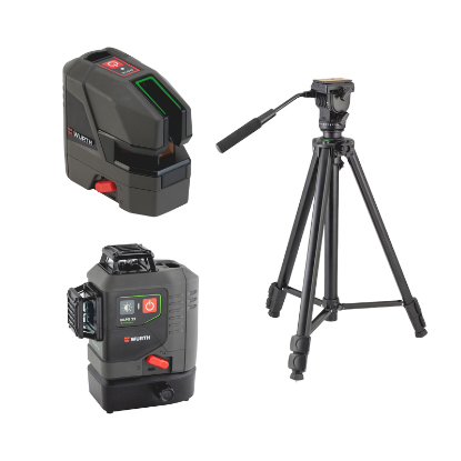 Slika Križni linijski laser z žarkom zelene barve, 2 x 180°/3 x 360°,  polnilno baterijo in stojalom nastavljivim od 668 do 1.580mm