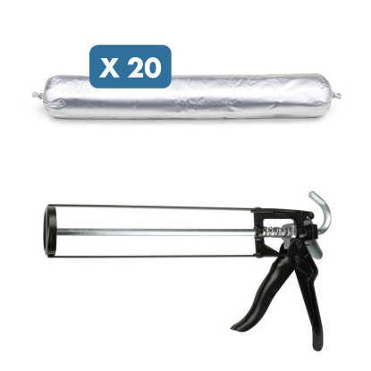 Slika 20 x silikon Neutral (bel) + ročna pištola za kartuše "Basic"