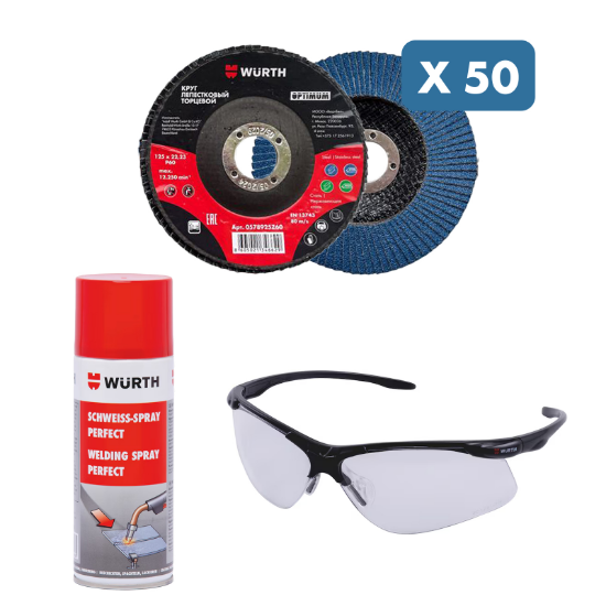 Slika 50 x Basic lamelna plošča za železo 115-40, prozorna očala in sprej za varjenje (400 ml)