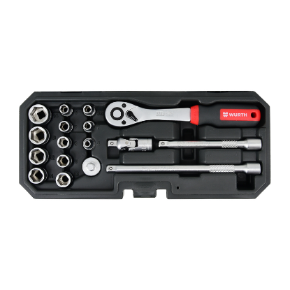 Slika SET NATIČNIH KLJUČEV 1/4", ŠESTROBI (HEX), 17 KOSOV RED STRIPE