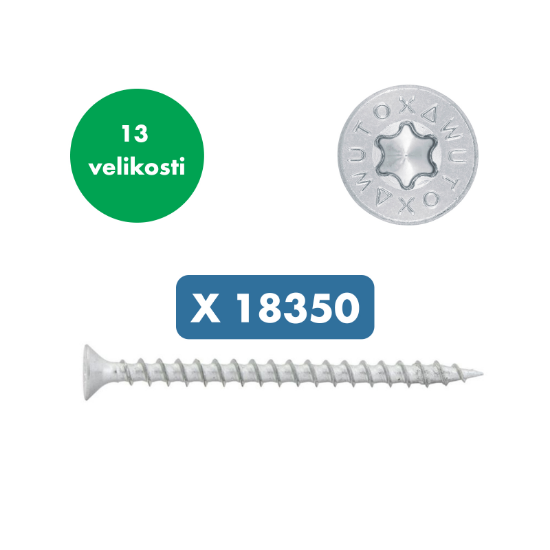 Slika Set za mizarje z 18350 x lesnimi vijaki z ugrezno glavo in TX nastavkom "WUTOX"